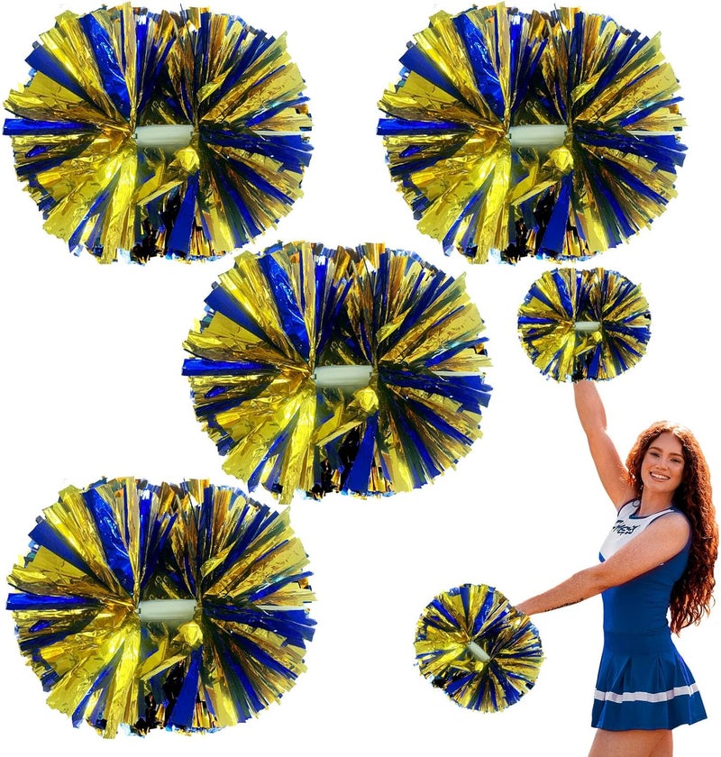 Zankubom 4 Pcs Metallic Cheerleading Pom Poms, 12Inch Cheerleader Pompoms with Baton Handle for School Team Sports Games Dance Cheer - Image 1